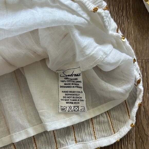 Sundress White & Gold Sequin Striped Mini Dress SZ M/L Plunge Lined - Picture 3 of 7